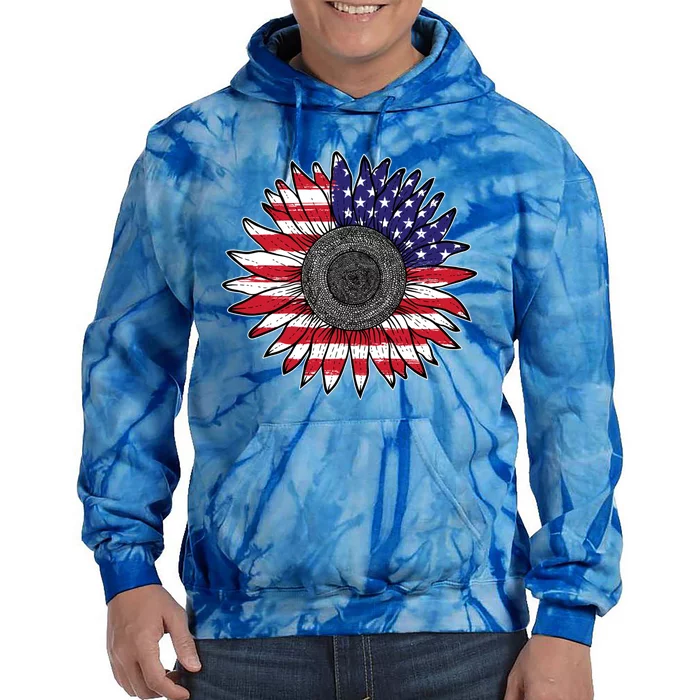 American Flag Vintage Sunflower 4th Of July Mom Mama Cool Gift Tie Dye Hoodie