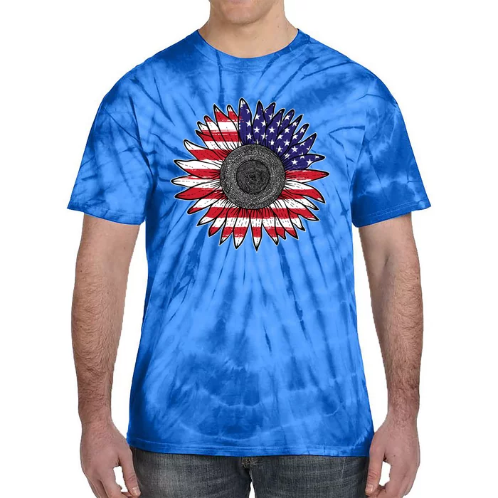 American Flag Vintage Sunflower 4th Of July Mom Mama Cool Gift Tie-Dye T-Shirt