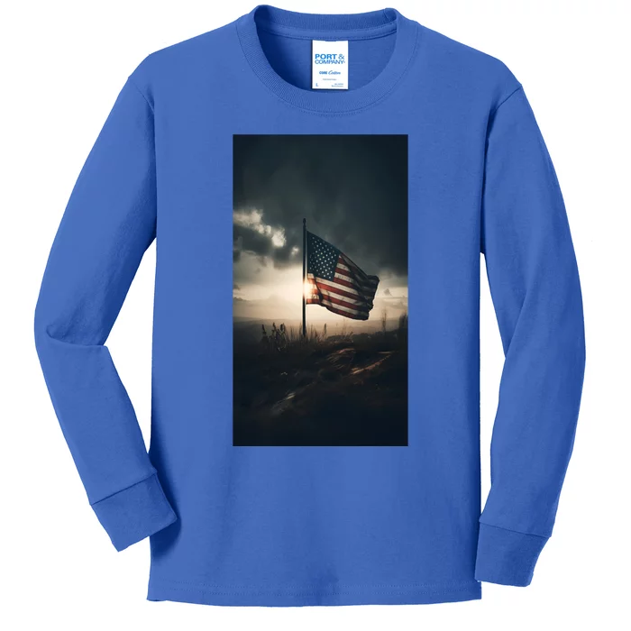 American Flag Vintage Usa America Patriotic Retro Funny Gift Kids Long Sleeve Shirt