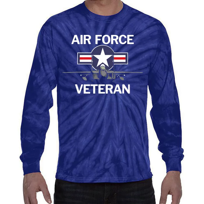 Air Force Veteran With Vintage Roundel And F15 Jet Tie-Dye Long Sleeve Shirt