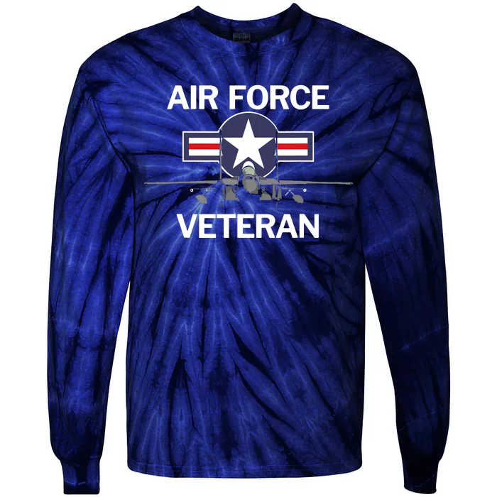 Air Force Veteran With Vintage Roundel And F15 Jet Tie-Dye Long Sleeve Shirt