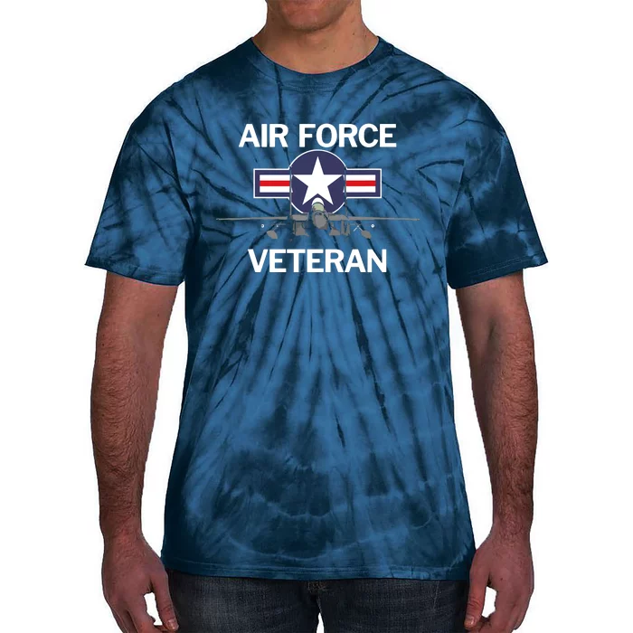 Air Force Veteran With Vintage Roundel And F15 Jet Tie-Dye T-Shirt