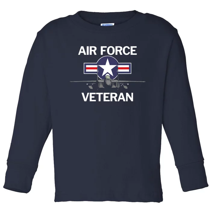 Air Force Veteran With Vintage Roundel And F15 Jet Toddler Long Sleeve Shirt