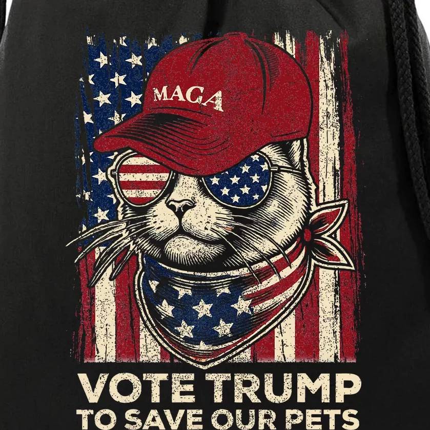 American Flag Vote Trump To Save Our Pets 2024 Maga Trump Drawstring Bag