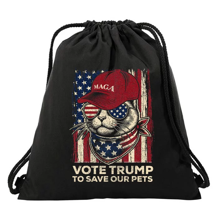 American Flag Vote Trump To Save Our Pets 2024 Maga Trump Drawstring Bag