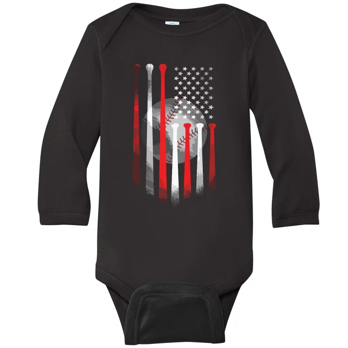 American Flag Vintage Baseball Flag Dad, Mom Tee Baby Long Sleeve Bodysuit