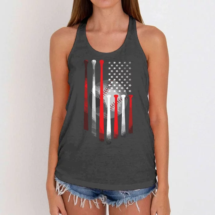 American Flag Vintage Baseball Flag Dad, Mom Tee Women's Knotted Racerback Tank