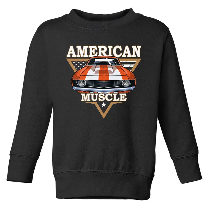 American Flag Vintage Muscle Car Hot Rod And Muscle Car Toddler Sweatshirt