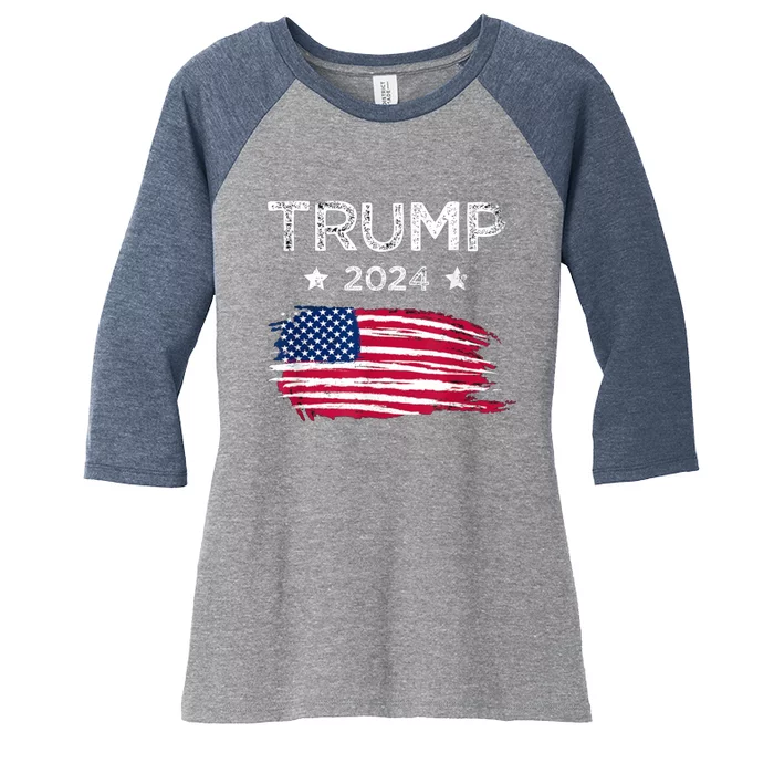 American Flag Vote Trump 2024 Anti Biden 4th Of July Women's Tri-Blend 3/4-Sleeve Raglan Shirt