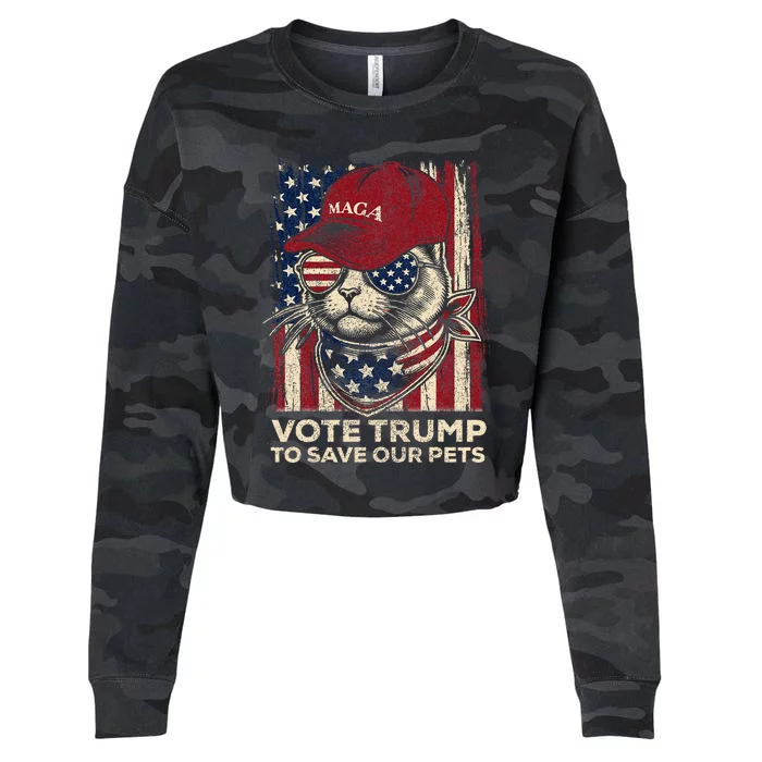 American Flag Vote Trump To Save Our Pets 2024 Cropped Pullover Crew