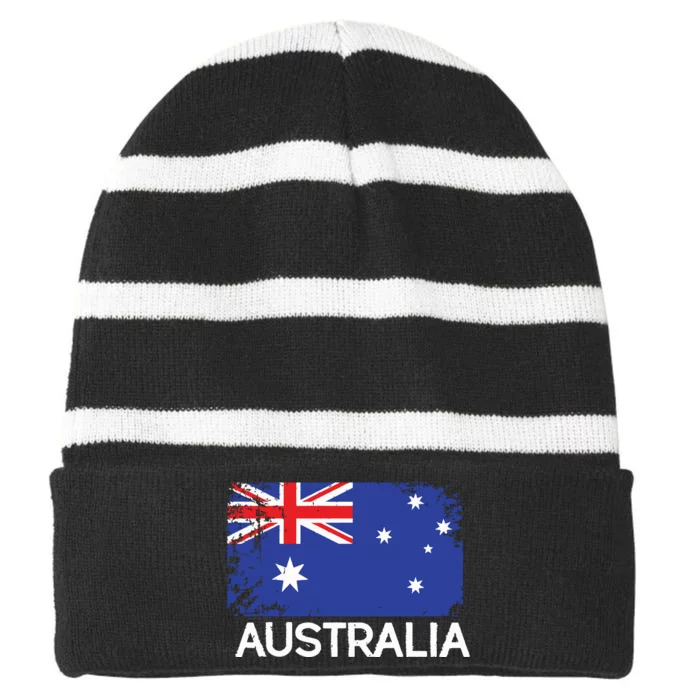 Australian Flag Vintage Made In Australia Gift Striped Beanie with Solid Band