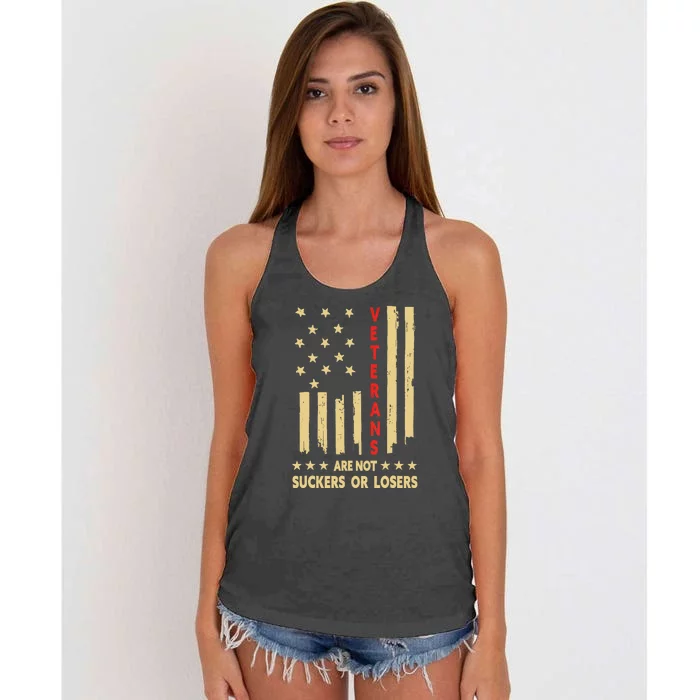 American Flag Veterans Are Not Losers Or Suckers Gift Women's Knotted Racerback Tank