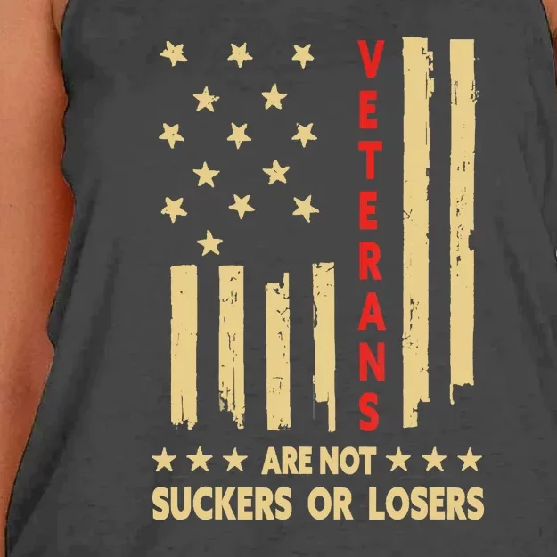 American Flag Veterans Are Not Losers Or Suckers Gift Women's Knotted Racerback Tank