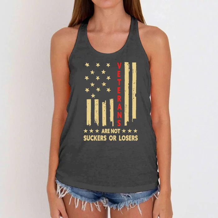 American Flag Veterans Are Not Losers Or Suckers Gift Women's Knotted Racerback Tank