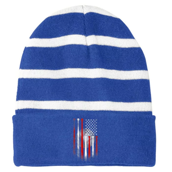 American Flag Vintage Baseball Flag Dad Mom Tee Gift Striped Beanie with Solid Band