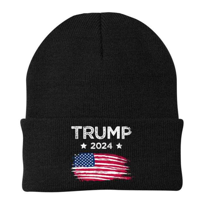 American Flag Vote Trump 2024 Anti Biden 4th Of July Knit Cap Winter Beanie