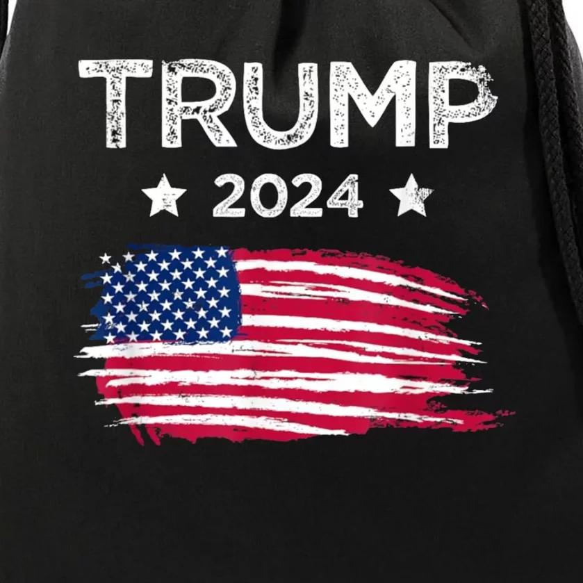 American Flag Vote Trump 2024 Anti Biden 4th Of July Drawstring Bag