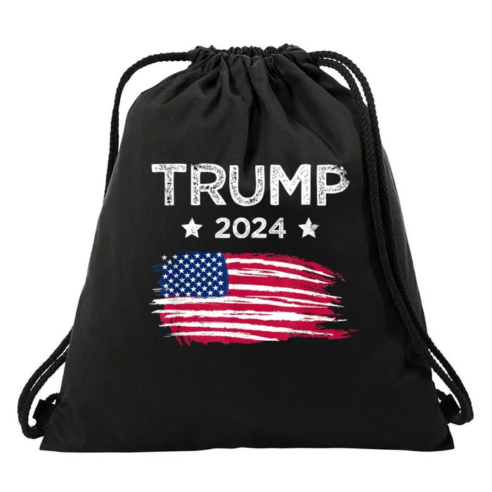 American Flag Vote Trump 2024 Anti Biden 4th Of July Drawstring Bag