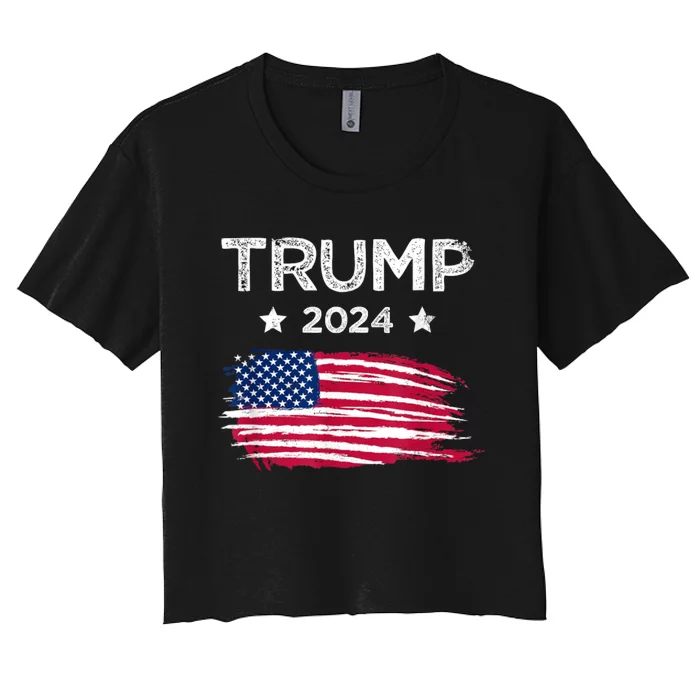 American Flag Vote Trump 2024 Anti Biden 4th Of July Women's Crop Top Tee