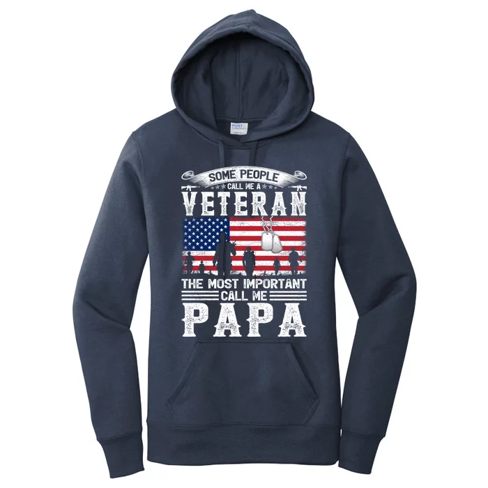 American Flag Vintage Veteran Papa Army Father's Day Great Gift Women's Pullover Hoodie