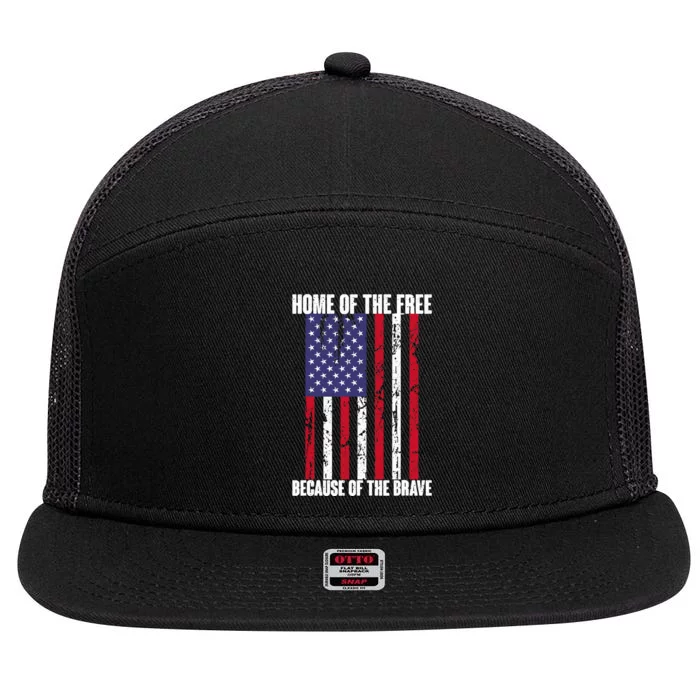 American Flag Veteran For: Home Of The Free 7 Panel Mesh Trucker Snapback Hat