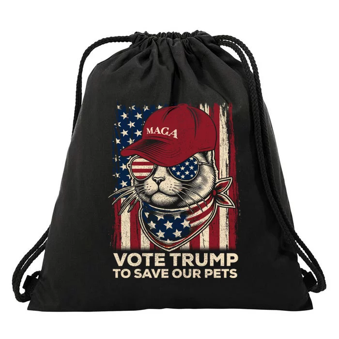 American Flag Vote Trump To Save Our Pets 2024 Maga Trump Drawstring Bag