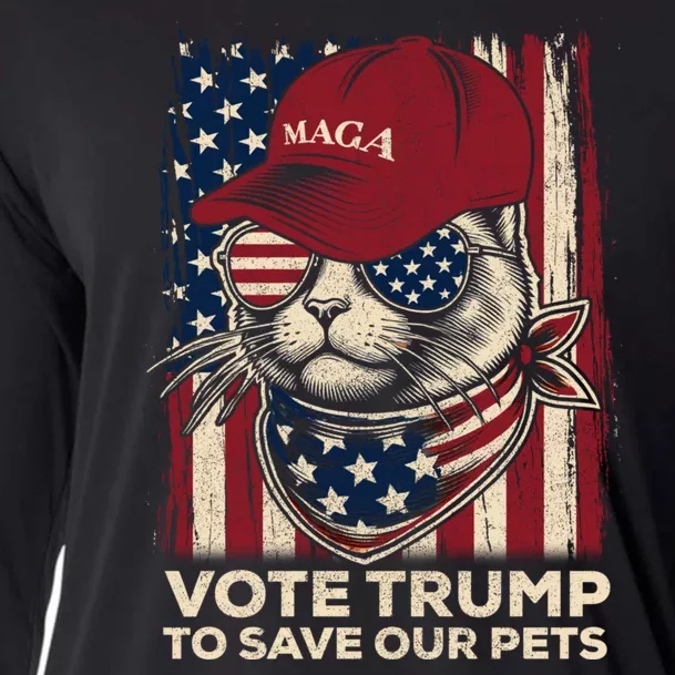 American Flag Vote Trump To Save Our Pets 2024 Maga Trump Cooling Performance Long Sleeve Crew