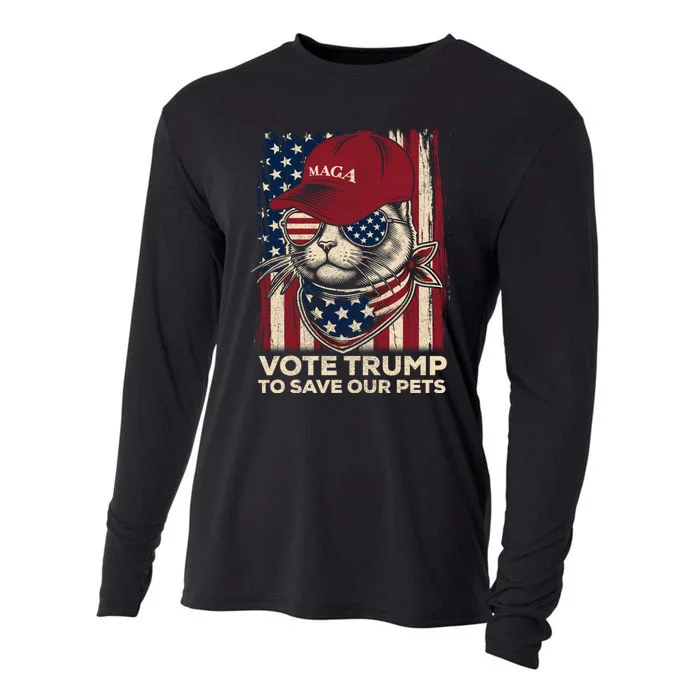 American Flag Vote Trump To Save Our Pets 2024 Maga Trump Cooling Performance Long Sleeve Crew