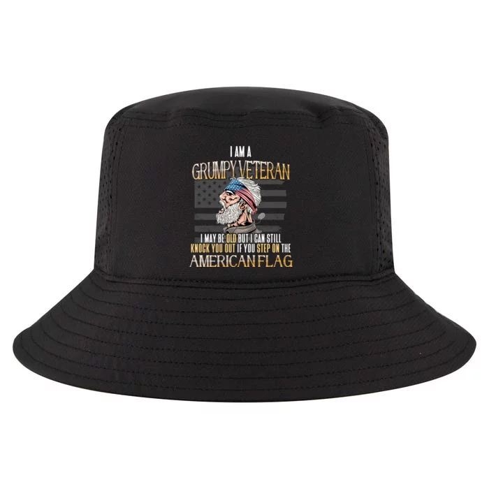 American Flag Veterans Day Patriotic Grumpy Veteran Grandpa Cool Comfort Performance Bucket Hat