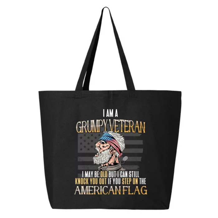 American Flag Veterans Day Patriotic Grumpy Veteran Grandpa 25L Jumbo Tote