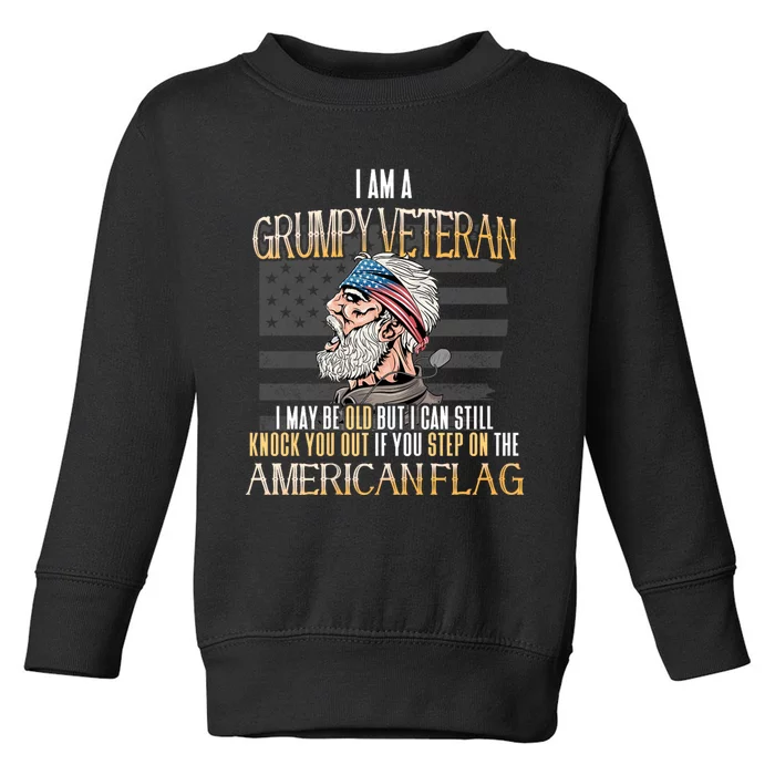 American Flag Veterans Day Patriotic Grumpy Veteran Grandpa Toddler Sweatshirt