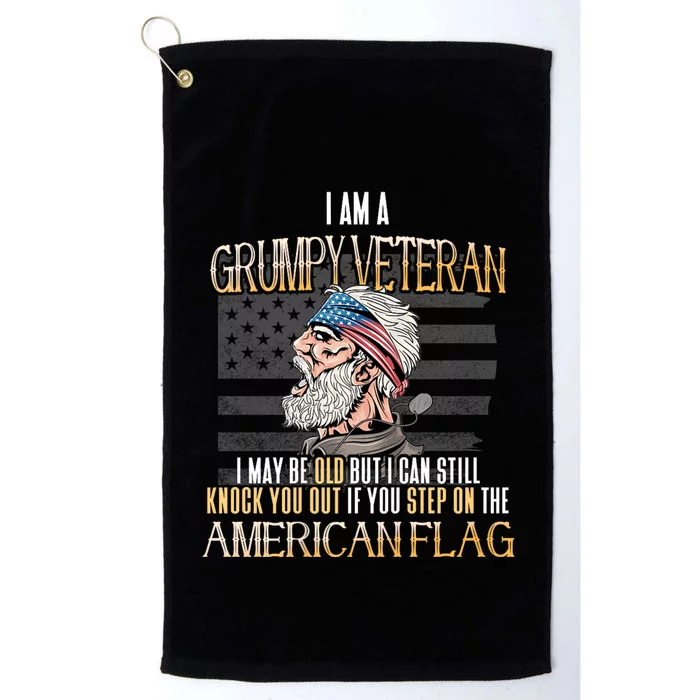 American Flag Veterans Day Patriotic Grumpy Veteran Grandpa Platinum Collection Golf Towel