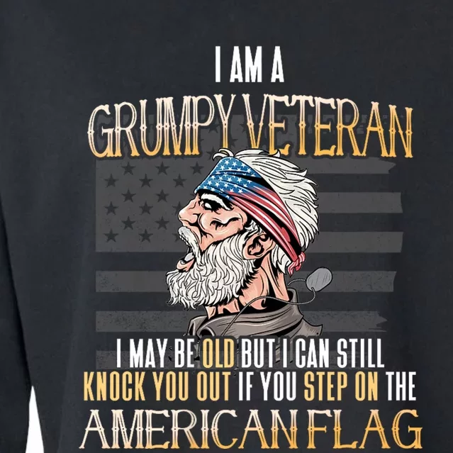 American Flag Veterans Day Patriotic Grumpy Veteran Grandpa Cropped Pullover Crew