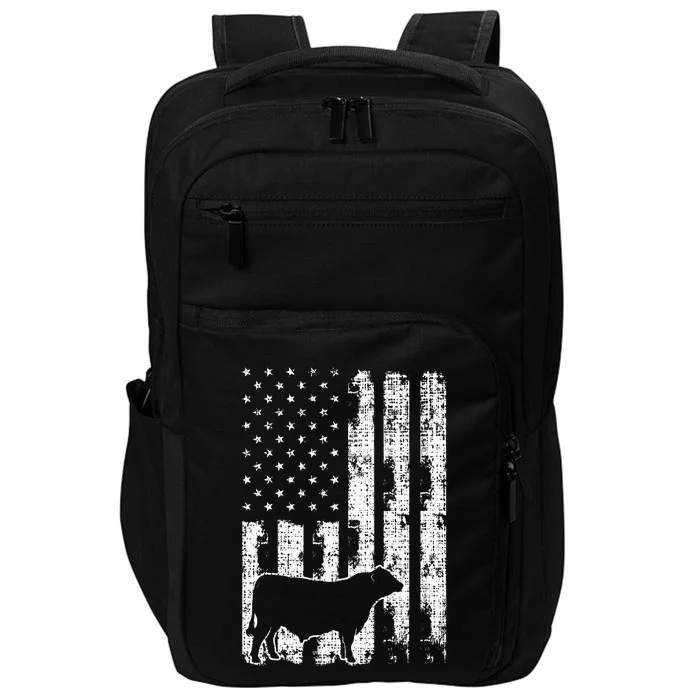 American Flag Vintage USA Cow Black Angus Rancher Impact Tech Backpack