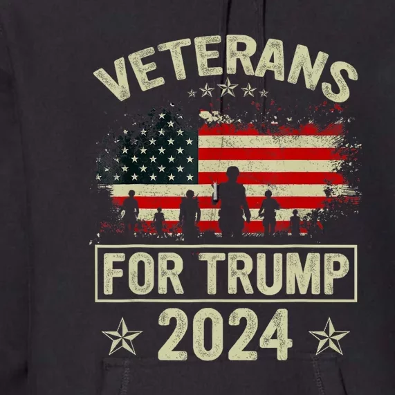 American Flag Veterans For Trump 2024 Dad Grandpa Veterans Premium Hoodie