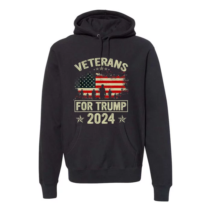 American Flag Veterans For Trump 2024 Dad Grandpa Veterans Premium Hoodie