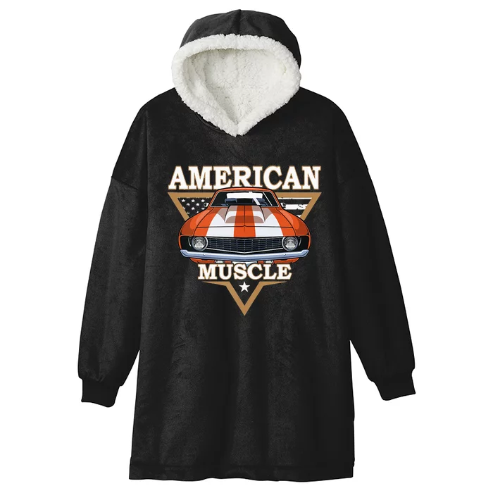 American Flag Vintage Muscle Car Hot Rod And Muscle Car Hooded Wearable Blanket