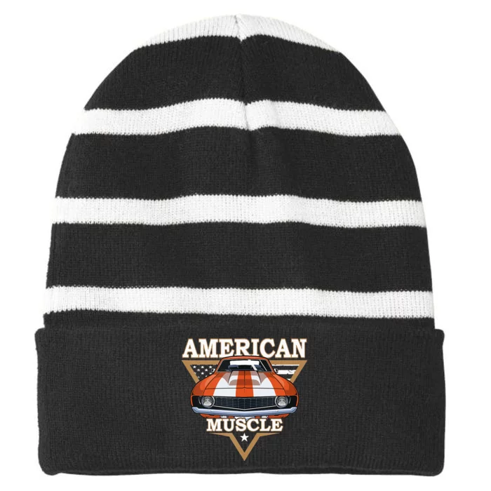 American Flag Vintage Muscle Car Hot Rod And Muscle Car Striped Beanie with Solid Band