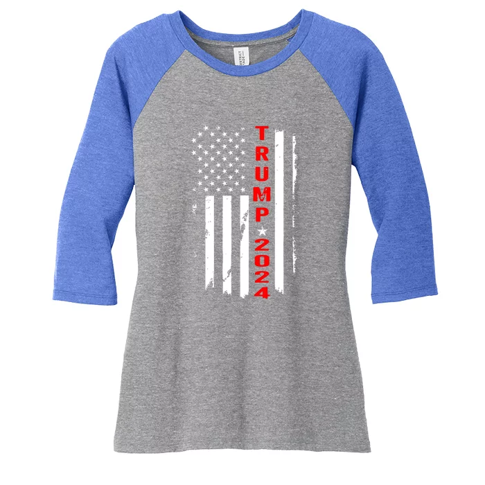 American Flag Vintage Trump 2024 Women's Tri-Blend 3/4-Sleeve Raglan Shirt