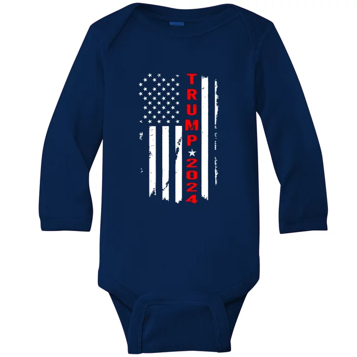 American Flag Vintage Trump 2024 Baby Long Sleeve Bodysuit