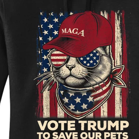 American Flag Vote Trump To Save Our Pets 2024 Maga Trump Women's Pullover Hoodie