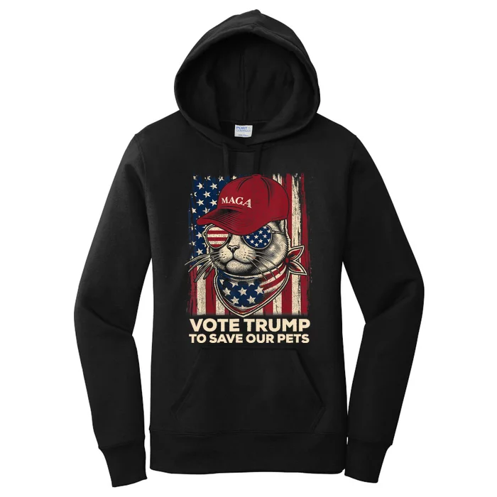 American Flag Vote Trump To Save Our Pets 2024 Maga Trump Women's Pullover Hoodie