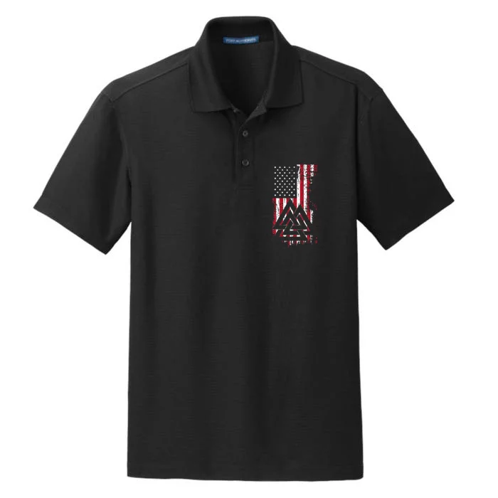 American Flag Viking Valknut Nordic Rune Celtic American Dry Zone Grid Performance Polo