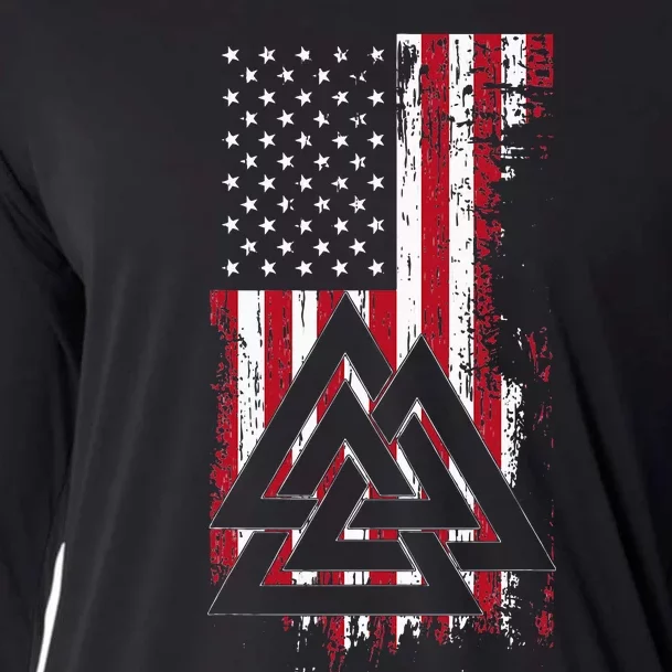 American Flag Viking Valknut Nordic Rune Celtic American Cooling Performance Long Sleeve Crew