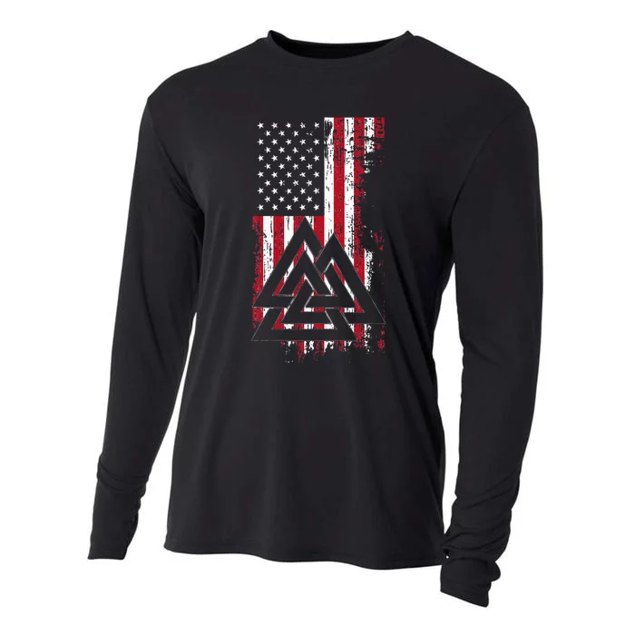 American Flag Viking Valknut Nordic Rune Celtic American Cooling Performance Long Sleeve Crew