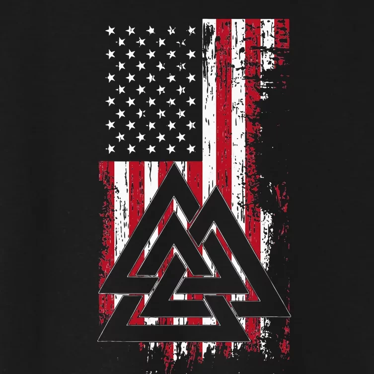 American Flag Viking Valknut Nordic Rune Celtic American Women's Crop Top Tee