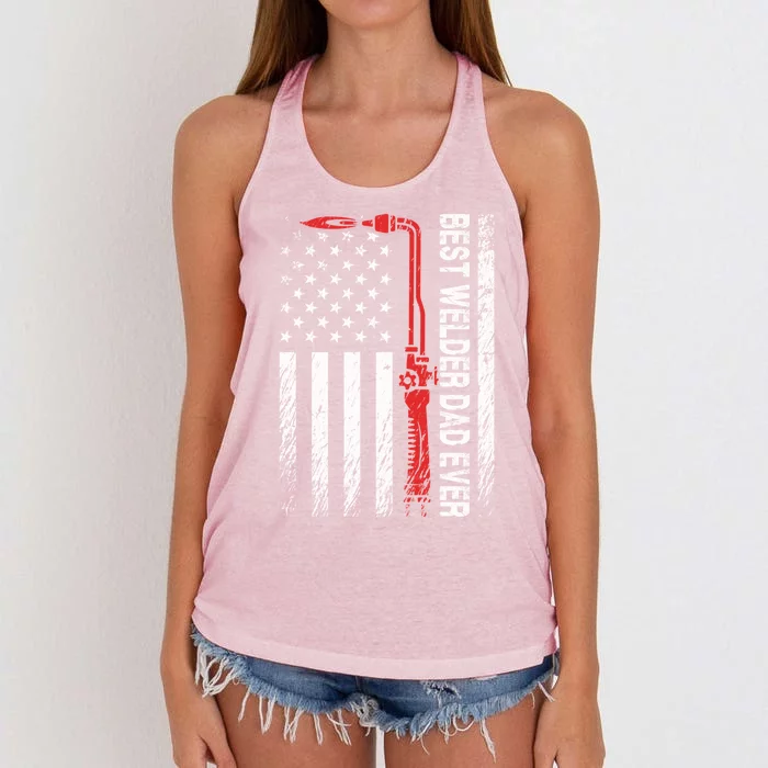 American Flag Welding Papa Fathers Day Best Welder Dad Ever Great Gift Women's Knotted Racerback Tank