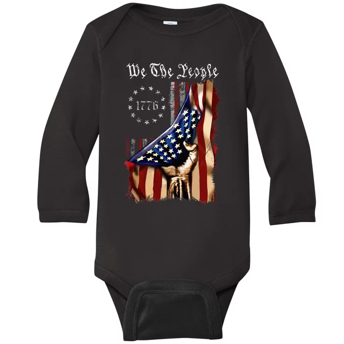 American Flag We The People History 1776 4th Of July Baby Long Sleeve Bodysuit