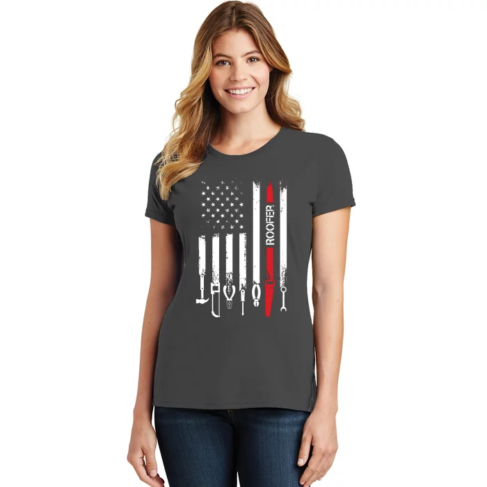 American Flag With Roofer For Women Men Father Women's T-Shirt