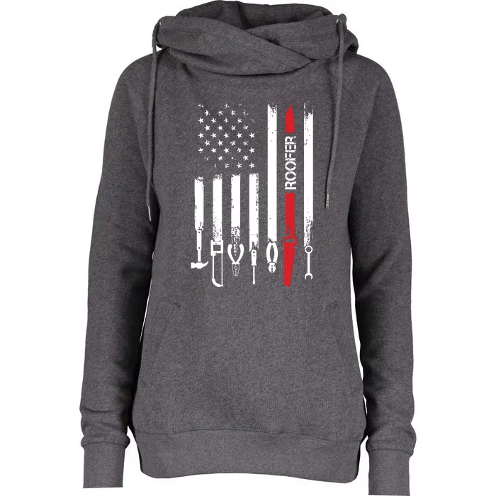 American Flag With Roofer For Women Men Father Womens Funnel Neck Pullover Hood